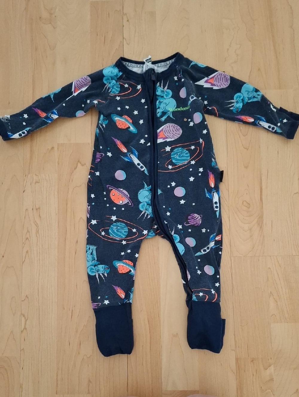Bonds Wondersuit Navy Dinosaur Outerspace Sleeper Footie Size 3-6m